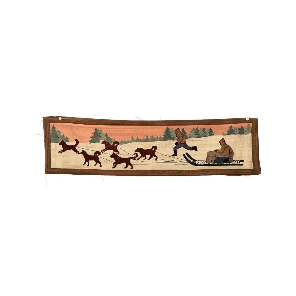 Antique 1930's GRENFELL LABRADOR INDUSTRIES Silk Burlap 51" x 15.5" Tapestry Art